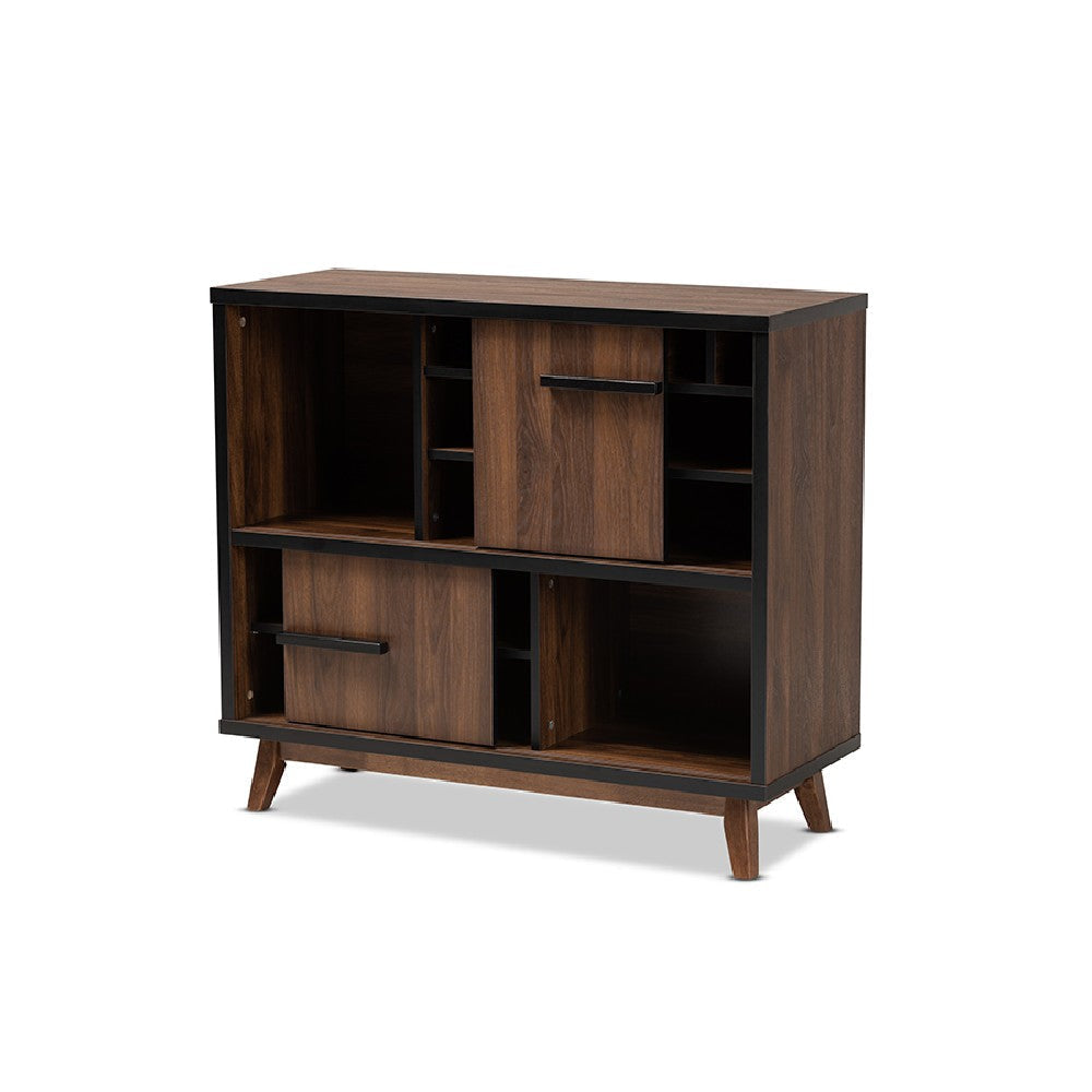 Baxton Studio Margo Mid-Century Modern Two-Tone Walnut Brown and Black Finished Wood Wine Storage Cabinet WHI-RT676-OCC-Walnut-Black-Cabinet