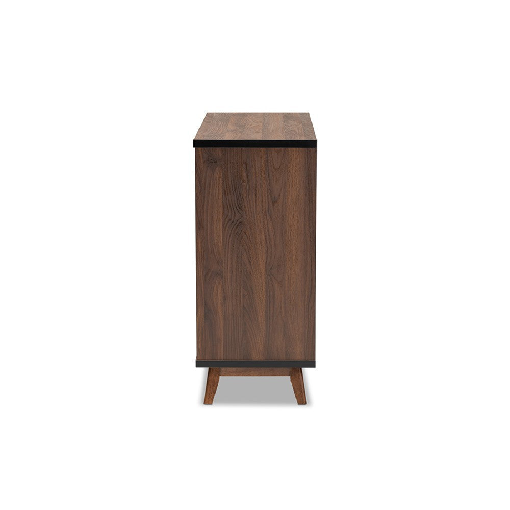 Baxton Studio Margo Mid-Century Modern Two-Tone Walnut Brown and Black Finished Wood Wine Storage Cabinet WHI-RT676-OCC-Walnut-Black-Cabinet