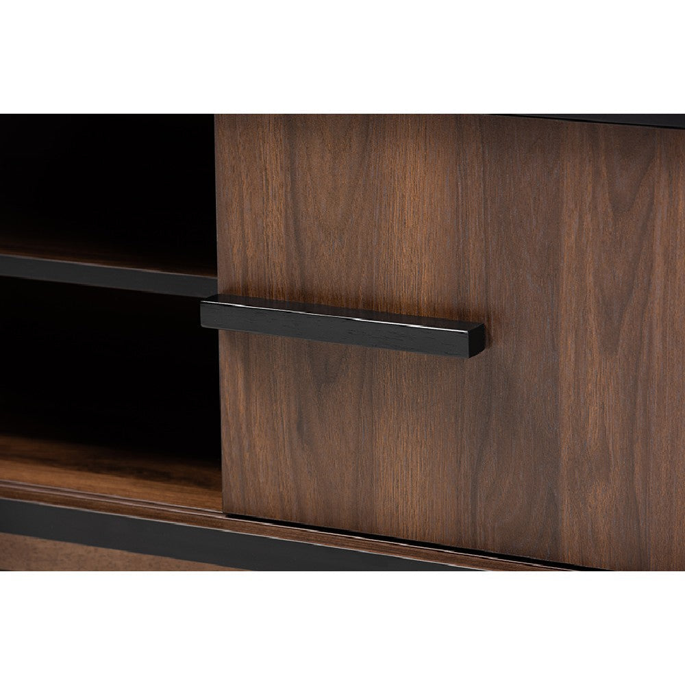 Baxton Studio Margo Mid-Century Modern Two-Tone Walnut Brown and Black Finished Wood Wine Storage Cabinet WHI-RT676-OCC-Walnut-Black-Cabinet