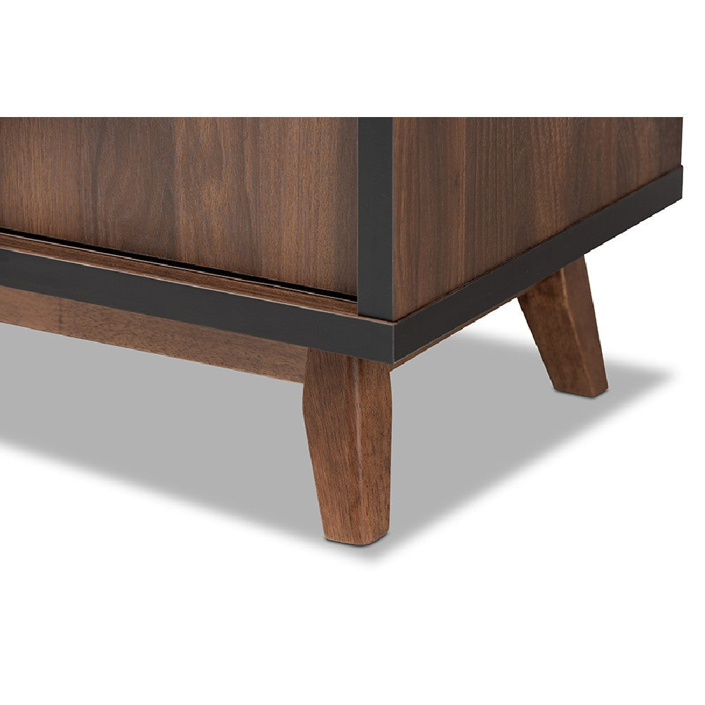 Baxton Studio Margo Mid-Century Modern Two-Tone Walnut Brown and Black Finished Wood Wine Storage Cabinet WHI-RT676-OCC-Walnut-Black-Cabinet