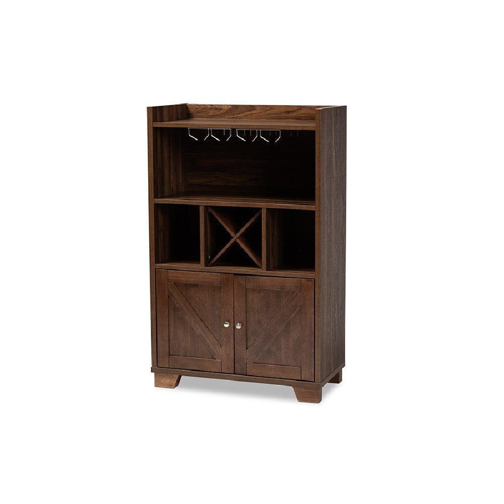 Baxton Studio Carrie Transitional Farmhouse Walnut Brown Finished Wood Wine Storage Cabinet WHI-RT677-OCC-Walnut-Cabinet