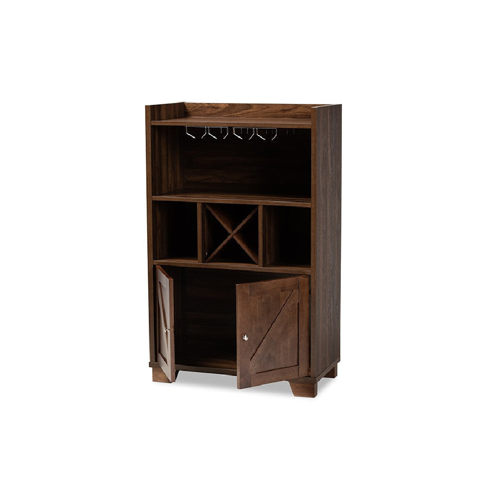 Baxton Studio Carrie Transitional Farmhouse Walnut Brown Finished Wood Wine Storage Cabinet WHI-RT677-OCC-Walnut-Cabinet
