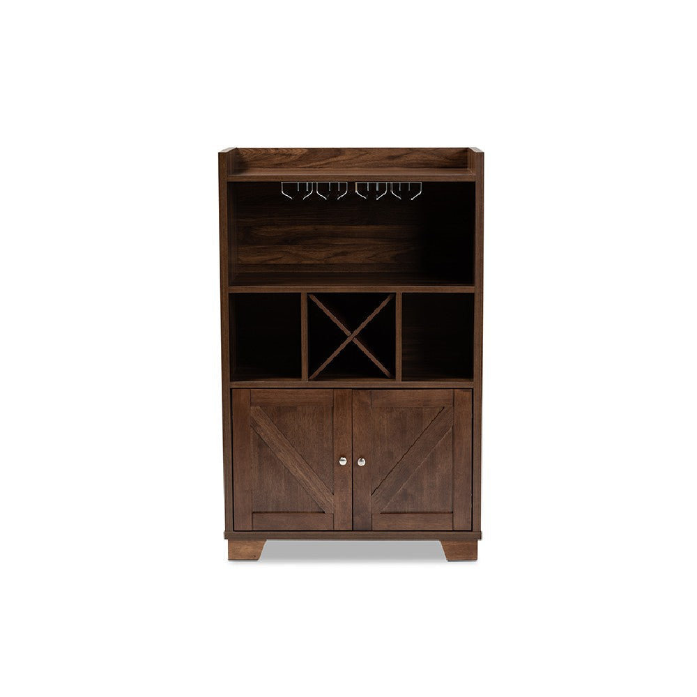 Baxton Studio Carrie Transitional Farmhouse Walnut Brown Finished Wood Wine Storage Cabinet WHI-RT677-OCC-Walnut-Cabinet