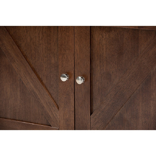 Baxton Studio Carrie Transitional Farmhouse Walnut Brown Finished Wood Wine Storage Cabinet