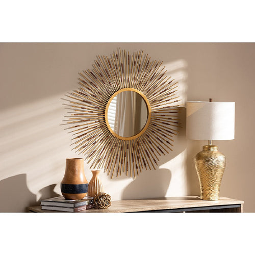 Baxton Studio Apollonia Modern and Contemporary Gold Finished Sunburst Accent Wall Mirror