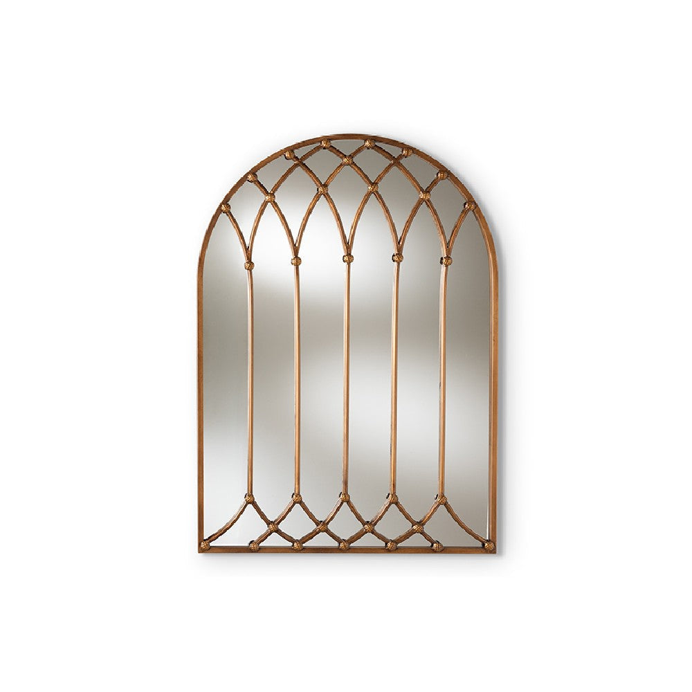 Baxton Studio Freja Vintage Farmhouse Antique Bronze Finished Arched Window Accent Wall Mirror WHI-RTB1323