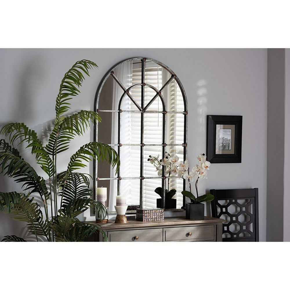 Baxton Studio Newman Vintage Farmhouse Antique Silver Finished Arched Window Accent Wall Mirror