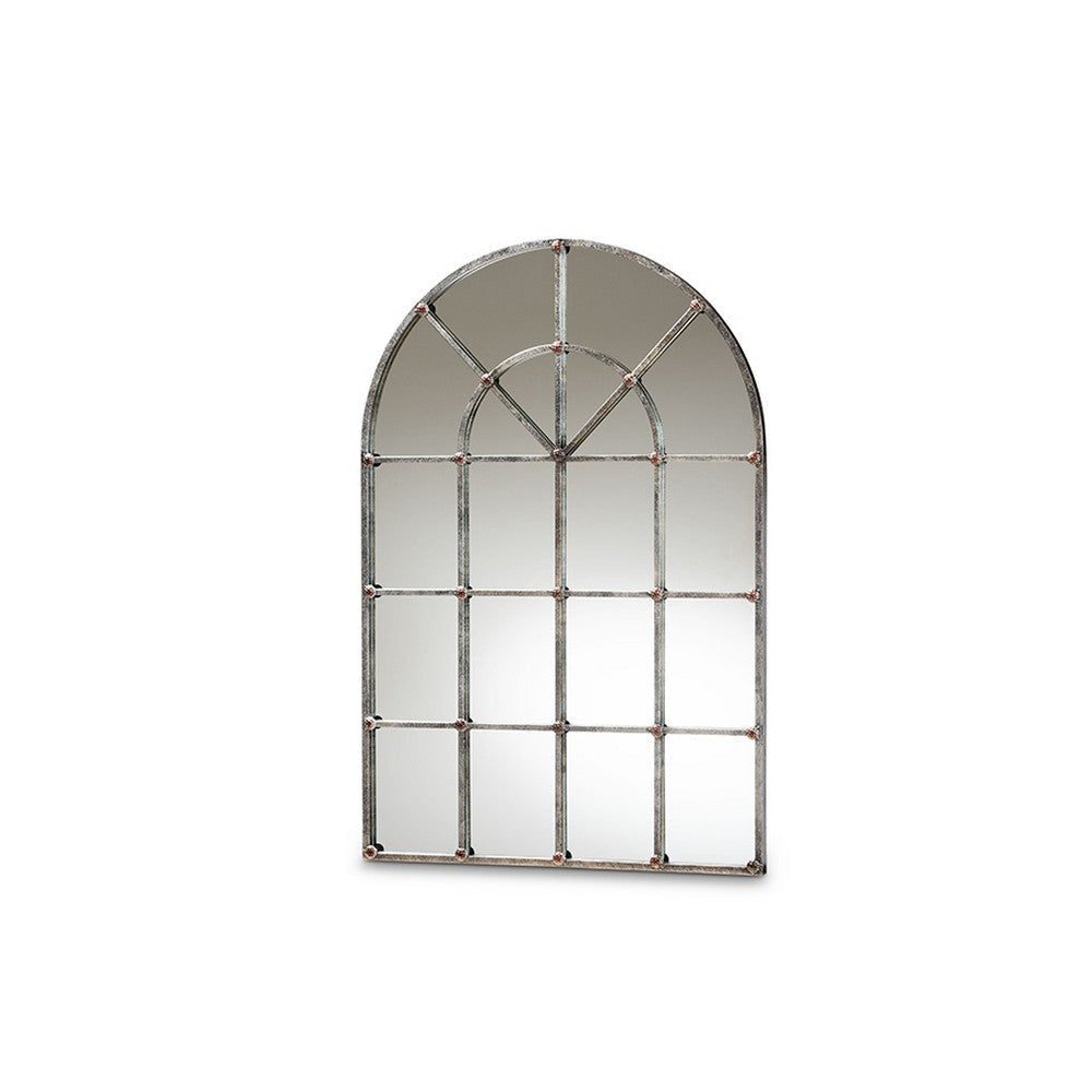 Baxton Studio Newman Vintage Farmhouse Antique Silver Finished Arched Window Accent Wall Mirror WHI-RTB1358-2