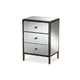 Baxton Studio Nouria Modern and Contemporary Hollywood Regency Glamour Style Mirrored 3-Drawer End Table WHI-RTB1368-1