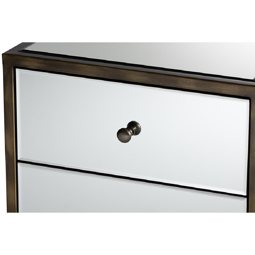 Baxton Studio Nouria Modern and Contemporary Hollywood Regency Glamour Style Mirrored 3-Drawer End Table WHI-RTB1368-1