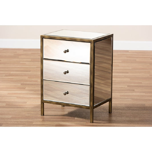 Baxton Studio Nouria Modern and Contemporary Hollywood Regency Glamour Style Mirrored 3-Drawer End Table