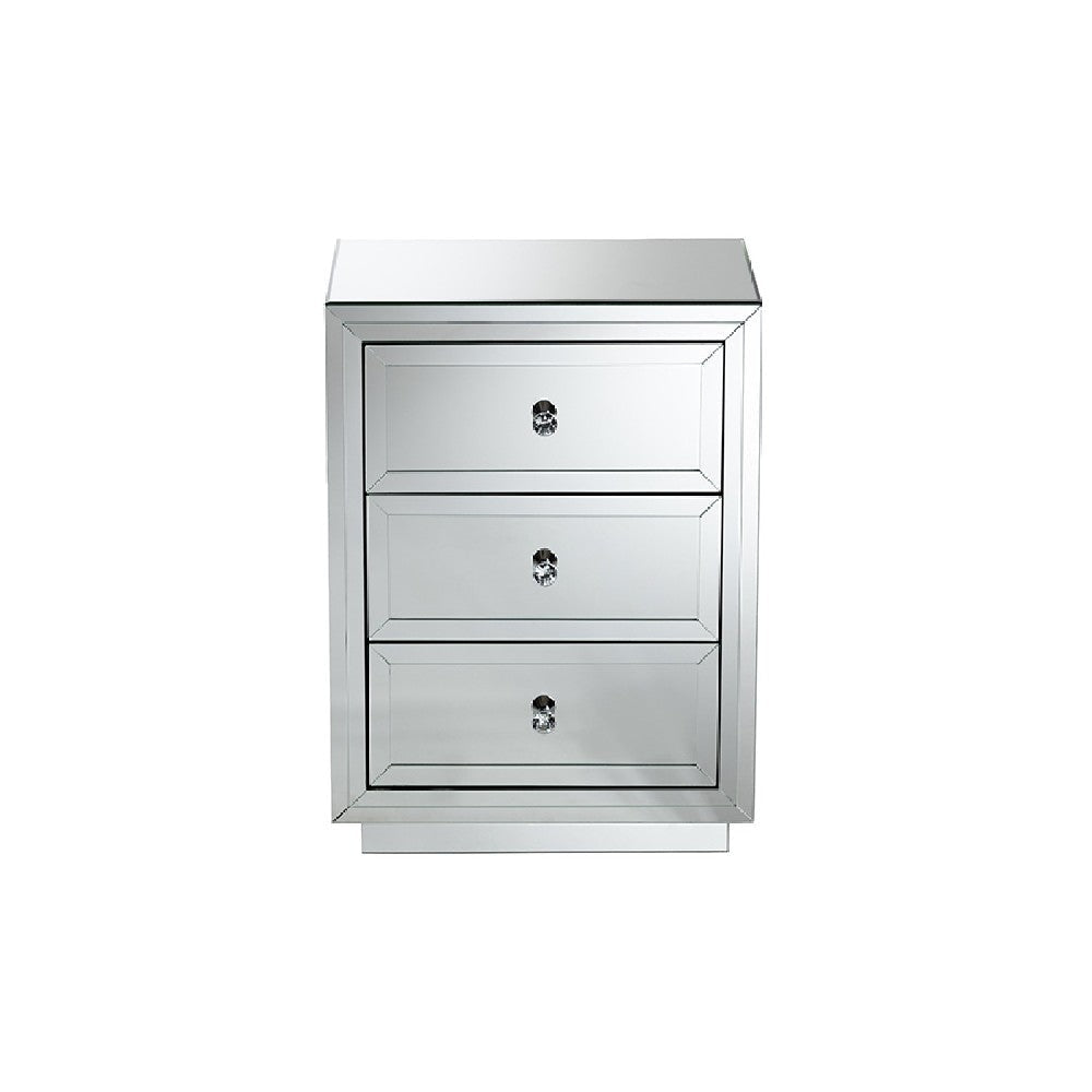 Baxton Studio Lina Modern and Contemporary Hollywood Regency Glamour Style Mirrored 3-Drawer End Table WHI-RXF-1787