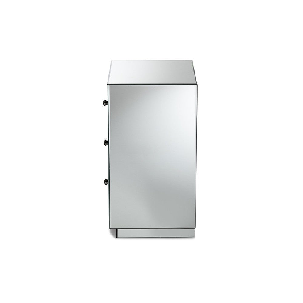 Baxton Studio Lina Modern and Contemporary Hollywood Regency Glamour Style Mirrored 3-Drawer End Table WHI-RXF-1787