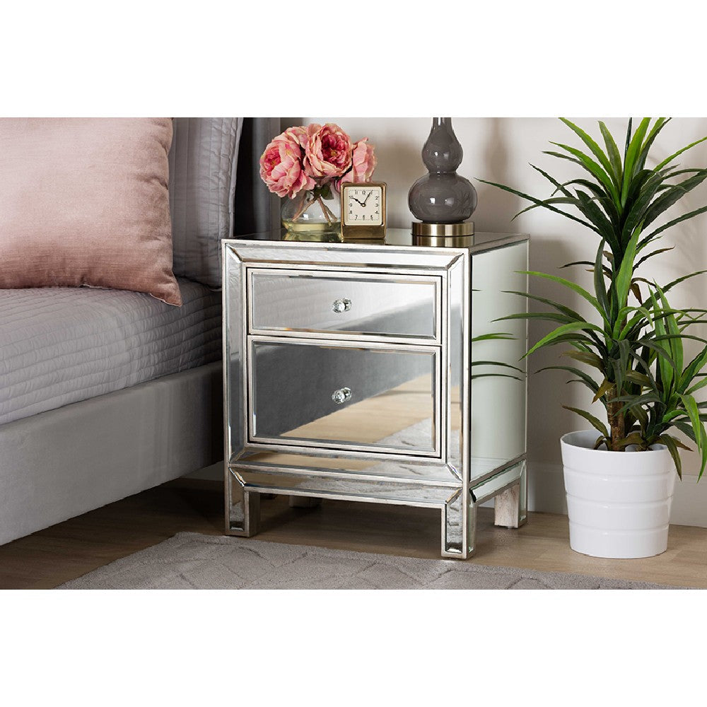 Baxton Studio Fadri Contemporary Glam and Luxe Mirrored 2-Drawer End Table WHI-RXF-2393-ET