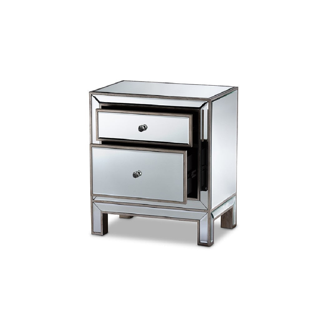 Baxton Studio Fadri Contemporary Glam and Luxe Mirrored 2-Drawer End Table