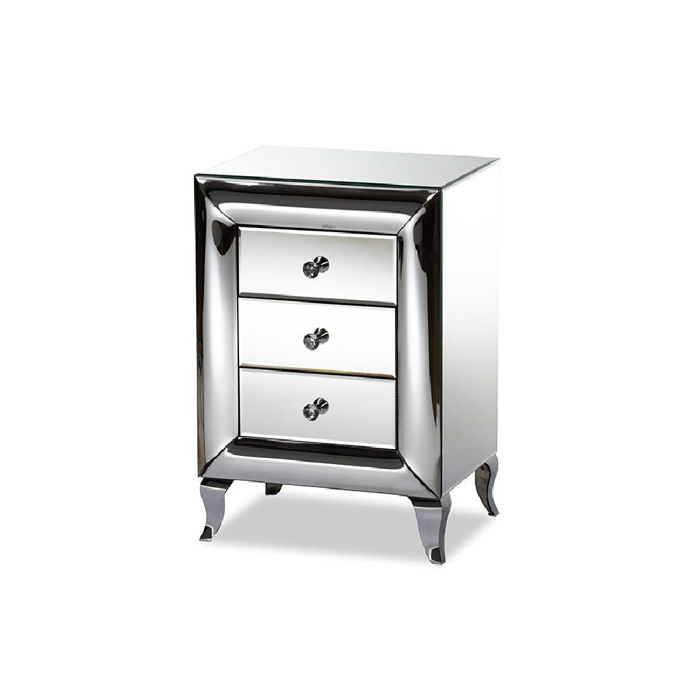 Baxton Studio Pauline Contemporary Glam and Luxe Mirrored 3-Drawer End Table WHI-RXF-2441-ET