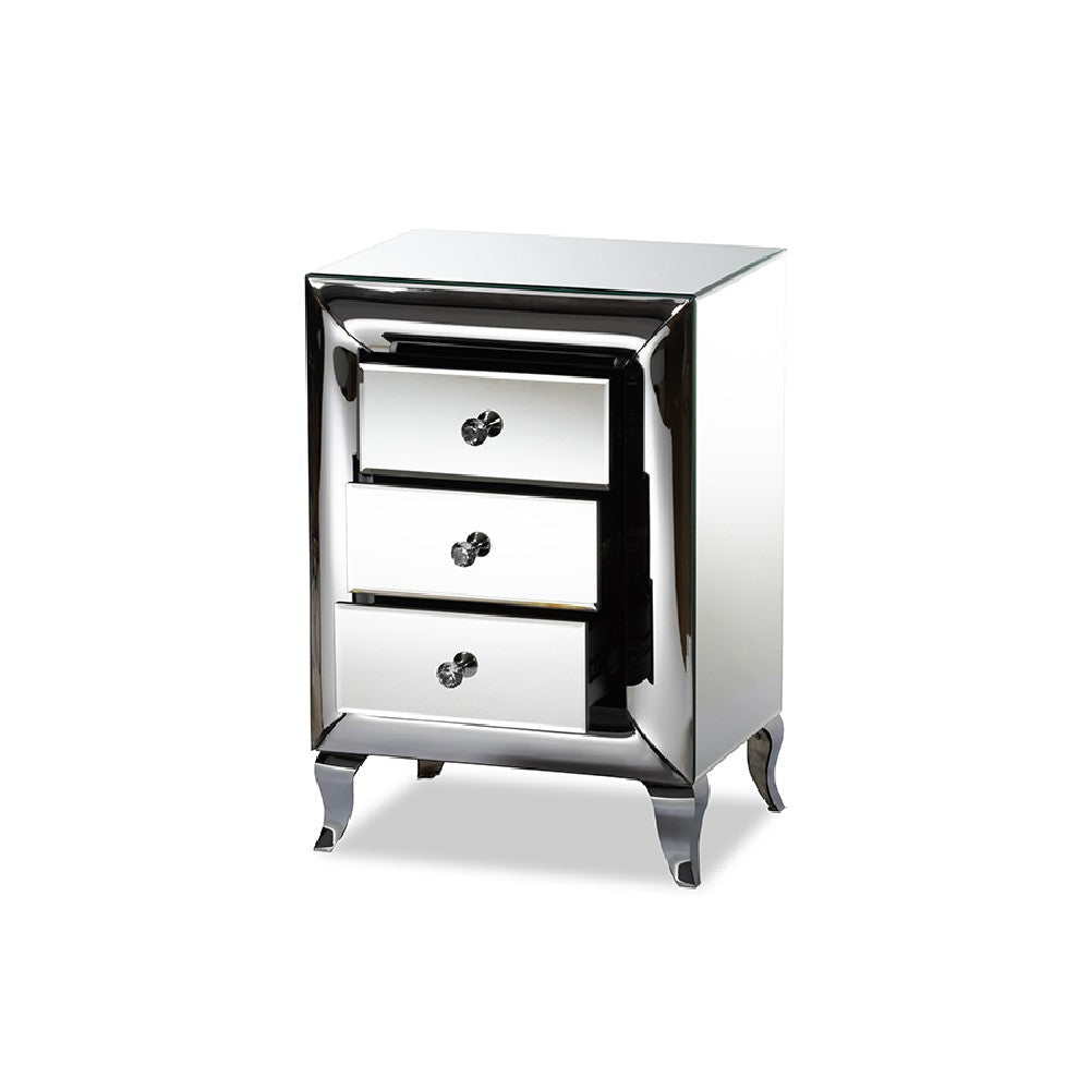 Baxton Studio Pauline Contemporary Glam and Luxe Mirrored 3-Drawer End Table WHI-RXF-2441-ET