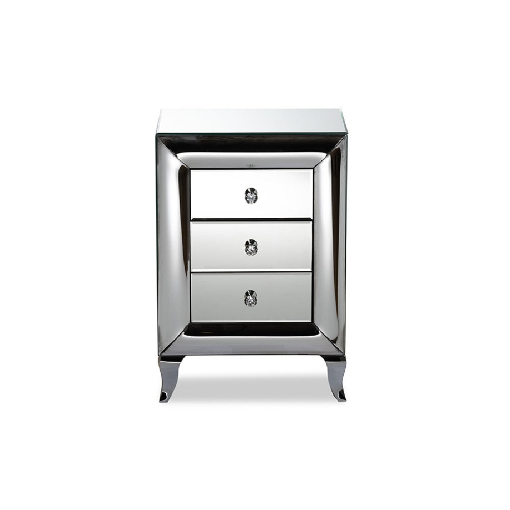 Baxton Studio Pauline Contemporary Glam and Luxe Mirrored 3-Drawer End Table WHI-RXF-2441-ET