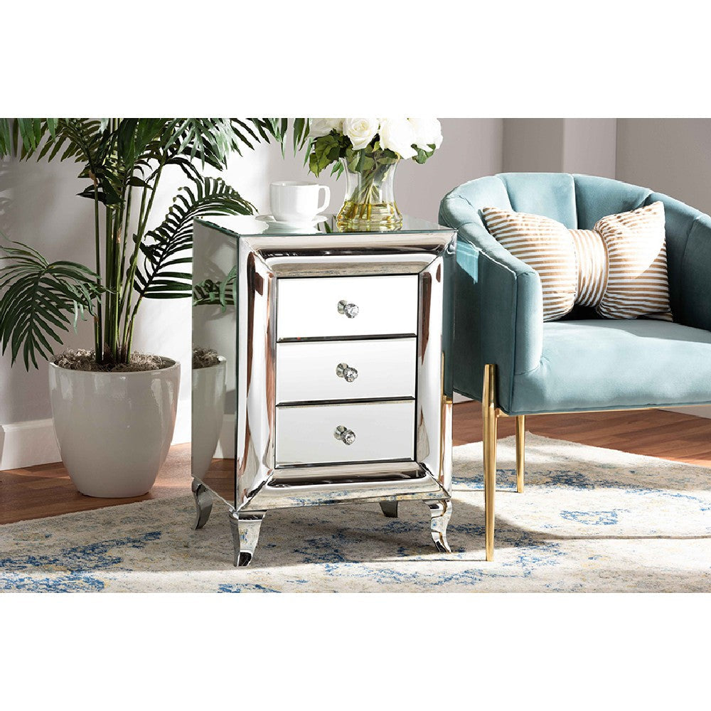 Baxton Studio Pauline Contemporary Glam and Luxe Mirrored 3-Drawer End Table WHI-RXF-2441-ET