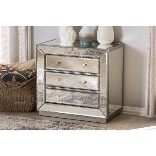 Baxton Studio Edeline Hollywood Regency Glamour Style Mirrored 3-Drawer Cabinet