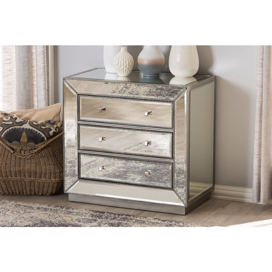 Baxton Studio Edeline Hollywood Regency Glamour Style Mirrored 3-Drawer Cabinet