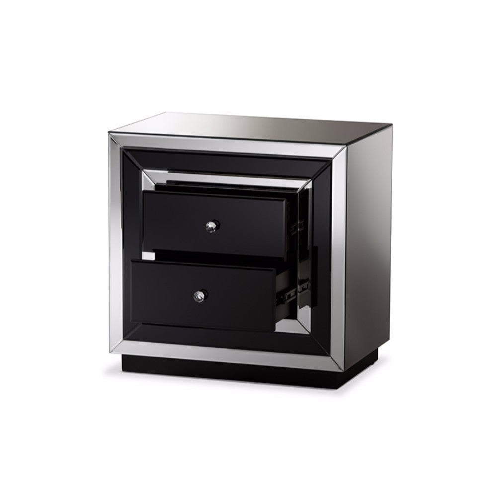 Baxton Studio Cecilia Hollywood Regency Glamour Style Mirrored 2-Drawer End Table WHI-RXF-721