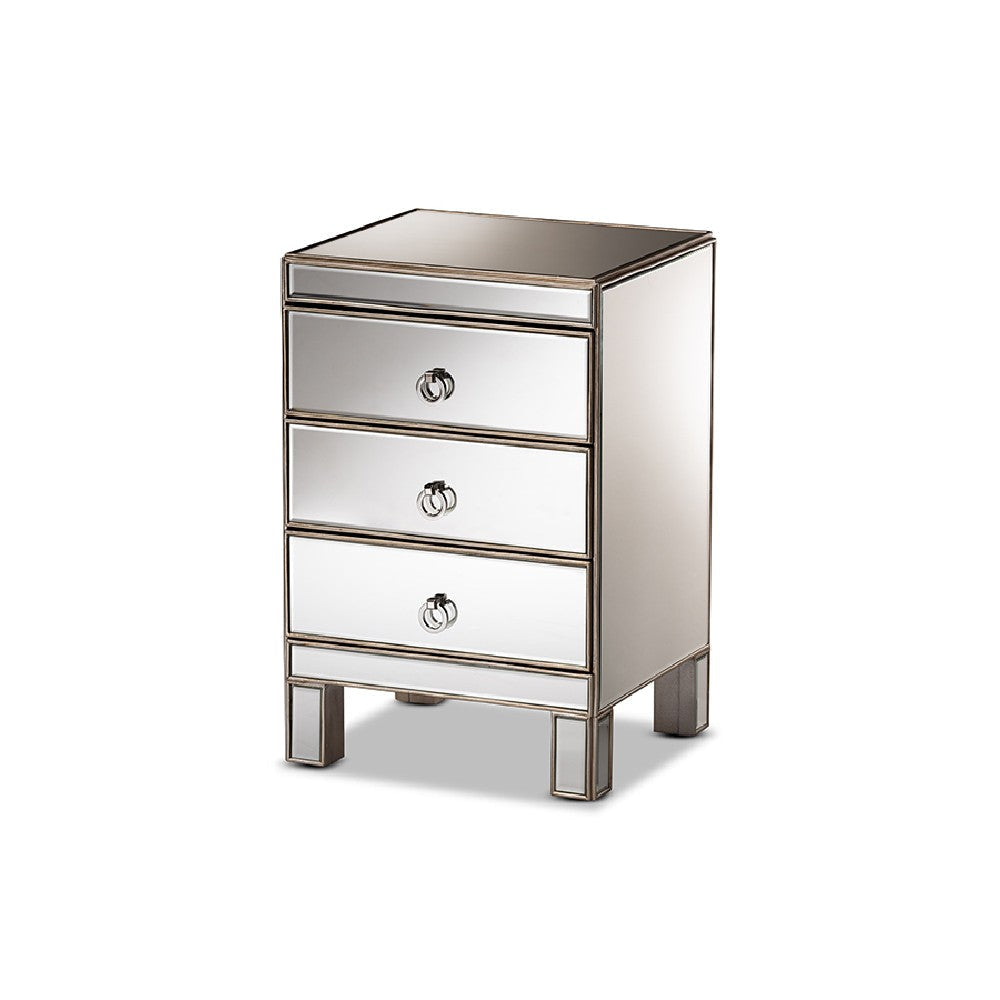 Baxton Studio Ewan Contemporary Glam and Luxe Mirrored 3-Drawer End Table WHI-RXF-8645-ET