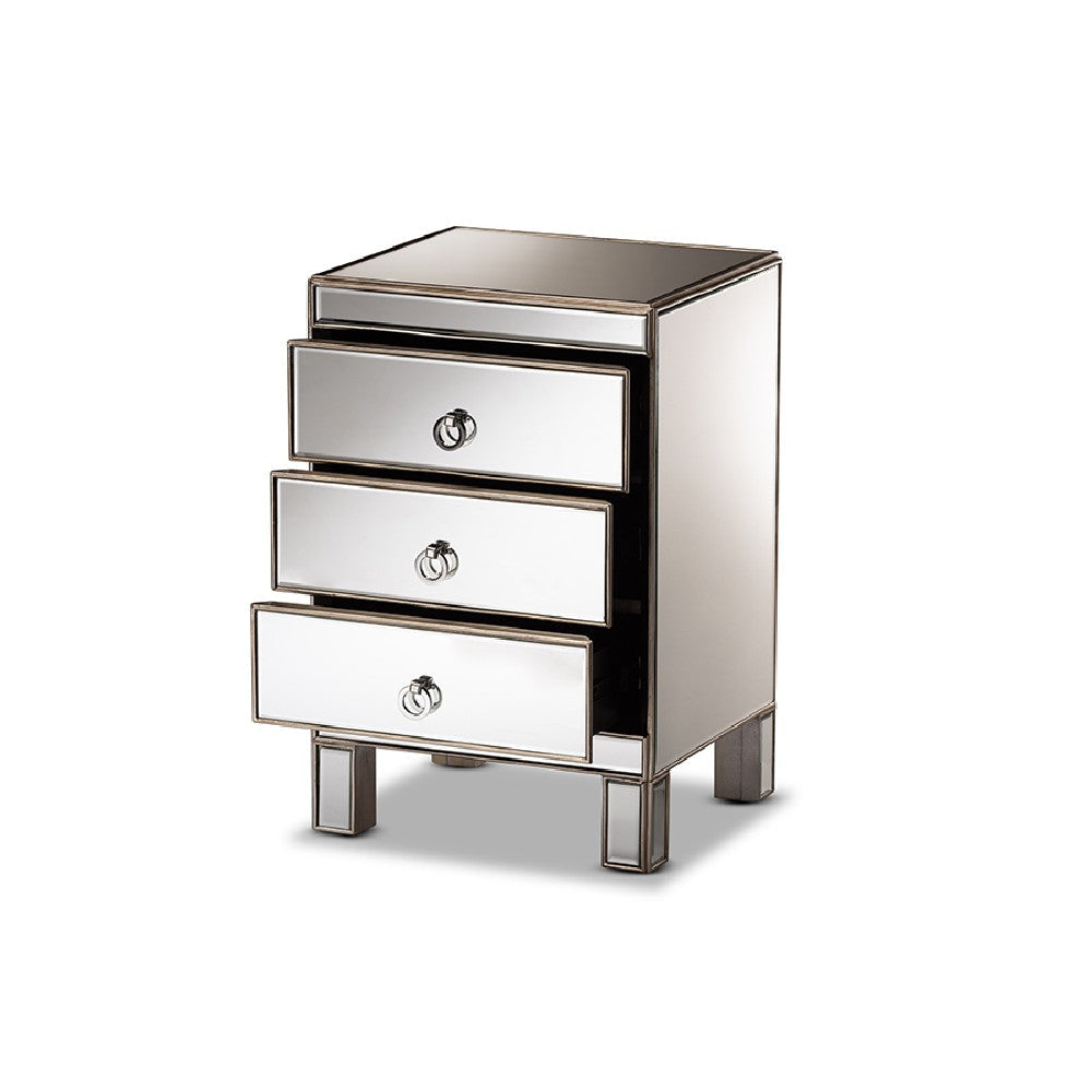 Baxton Studio Ewan Contemporary Glam and Luxe Mirrored 3-Drawer End Table WHI-RXF-8645-ET