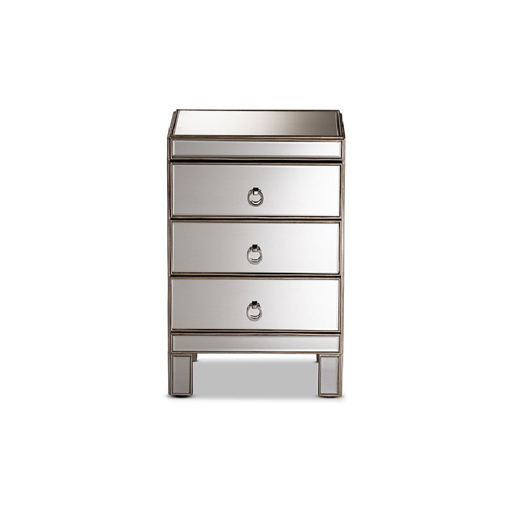 Baxton Studio Ewan Contemporary Glam and Luxe Mirrored 3-Drawer End Table WHI-RXF-8645-ET