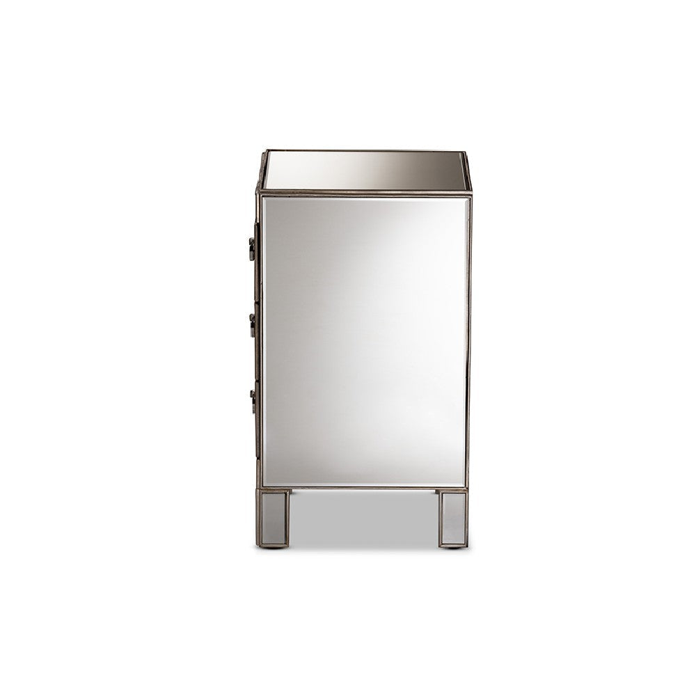 Baxton Studio Ewan Contemporary Glam and Luxe Mirrored 3-Drawer End Table WHI-RXF-8645-ET