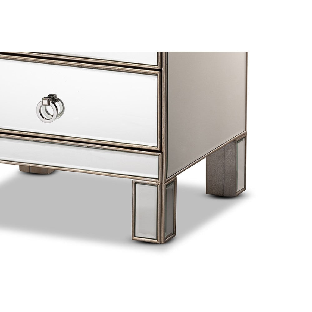 Baxton Studio Ewan Contemporary Glam and Luxe Mirrored 3-Drawer End Table WHI-RXF-8645-ET