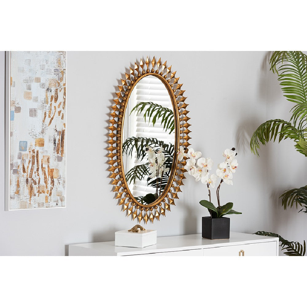 Baxton Studio Rogier Modern Glam and Luxe Antique Goldleaf Metal Accent Wall Mirror WHI-RXW-10054
