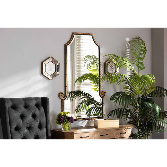 Baxton Studio Layan Glamourous Hollywood Regency Style Gold Finished Metal Bamboo Inspired Accent Wall Mirror