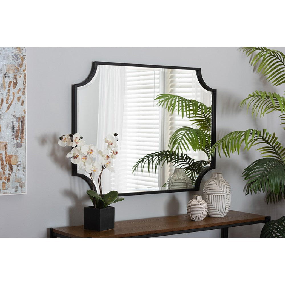 Baxton Studio Parcenet Modern Black Finished Metal Accent Wall Mirror WHI-RXW-10148
