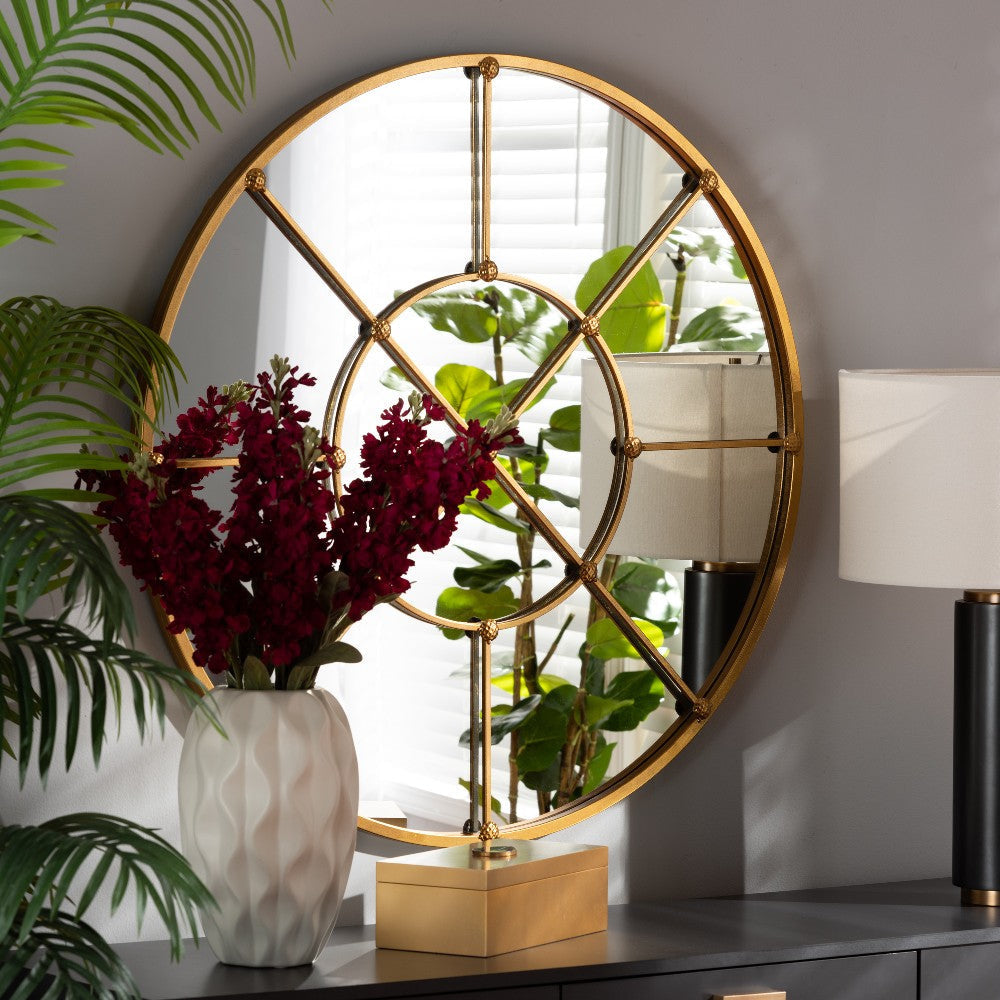 Baxton Studio Ohara Modern and Contemporary Gold Finished Metal Accent Wall Mirror WHI-RXW-10394-Gold