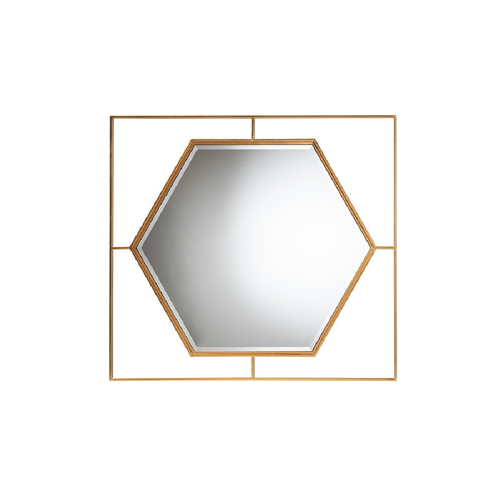 Baxton Studio Gates Modern Glam and Luxe Antique Goldleaf Metal Accent Wall Mirror WHI-RXW-10419