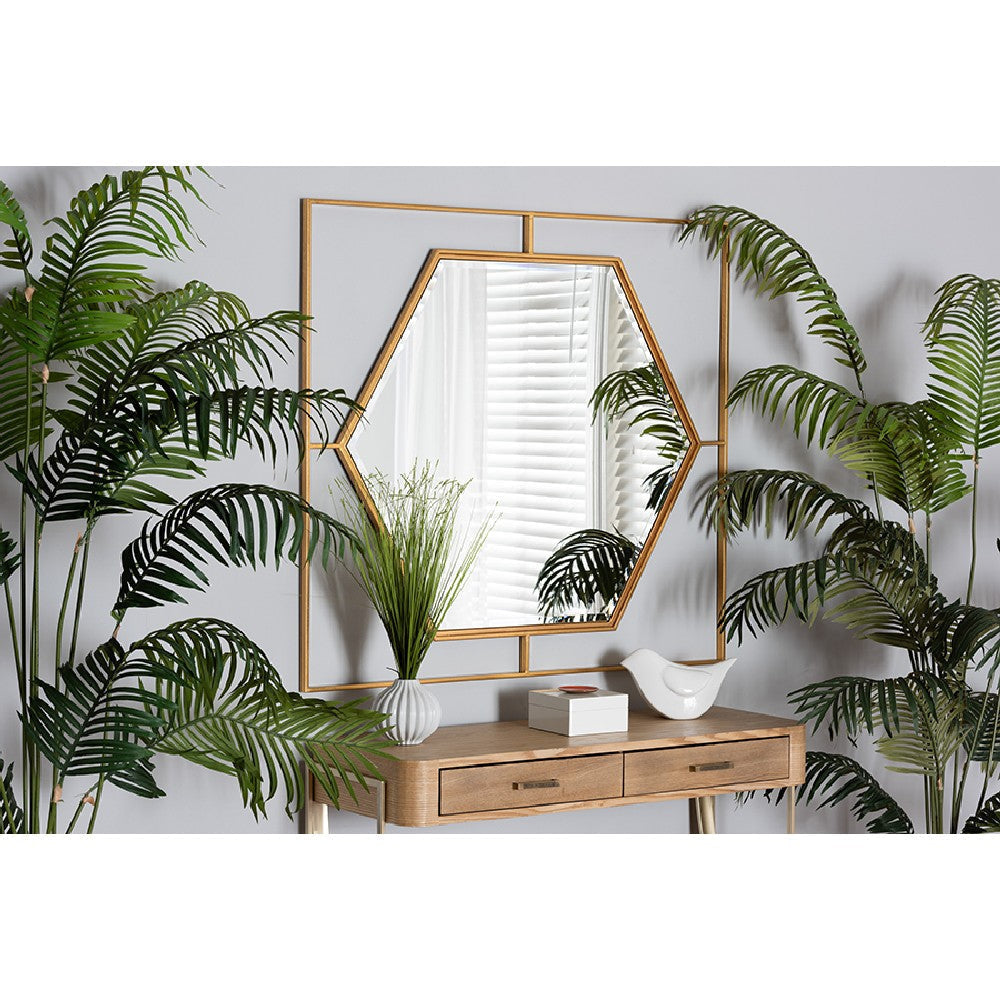 Baxton Studio Gates Modern Glam and Luxe Antique Goldleaf Metal Accent Wall Mirror WHI-RXW-10419