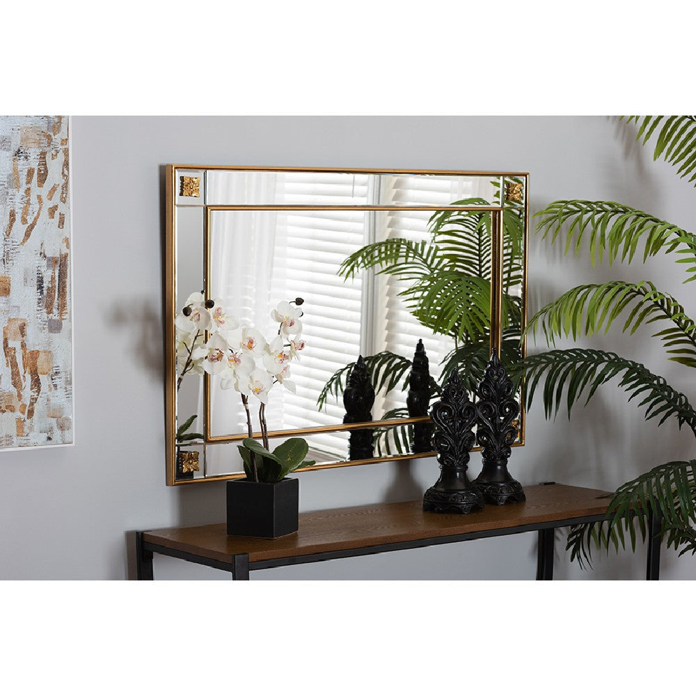 Baxton Studio Iara Modern Glam and Luxe Antique Goldleaf Finished Wood Accent Wall Mirror WHI-RXW-10689