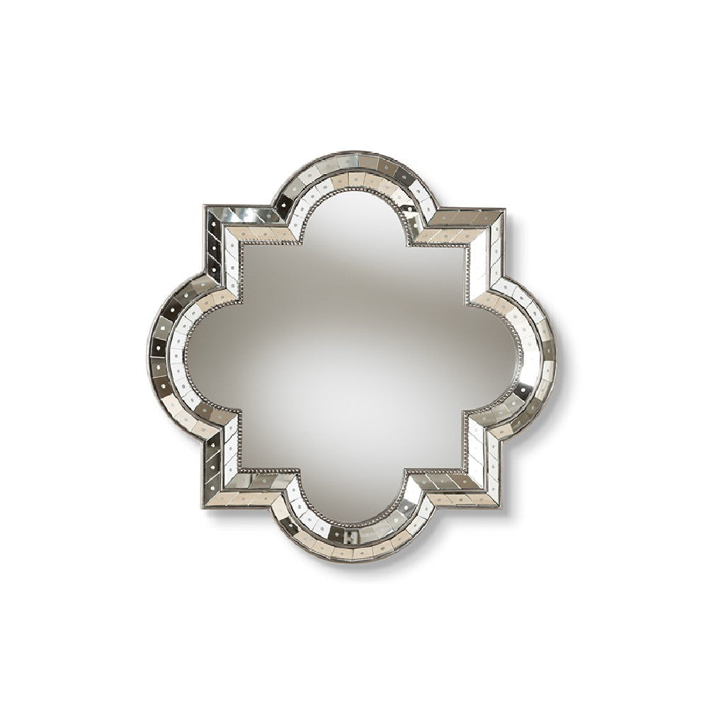 Baxton Studio Catia Art Deco Antique Silver Finished Quatrefoil Accent Wall Mirror WHI-RXW-5809