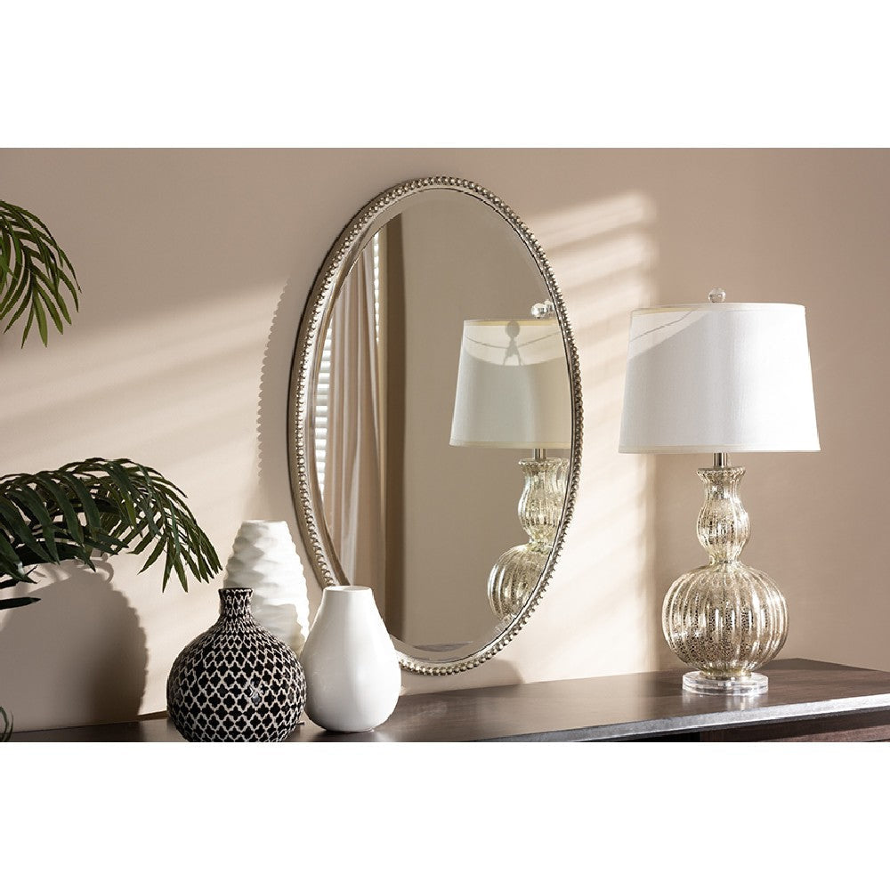 Baxton Studio Graca Modern and Contemporary Antique Silver Finished Oval Accent Wall Mirror WHI-RXW-6156