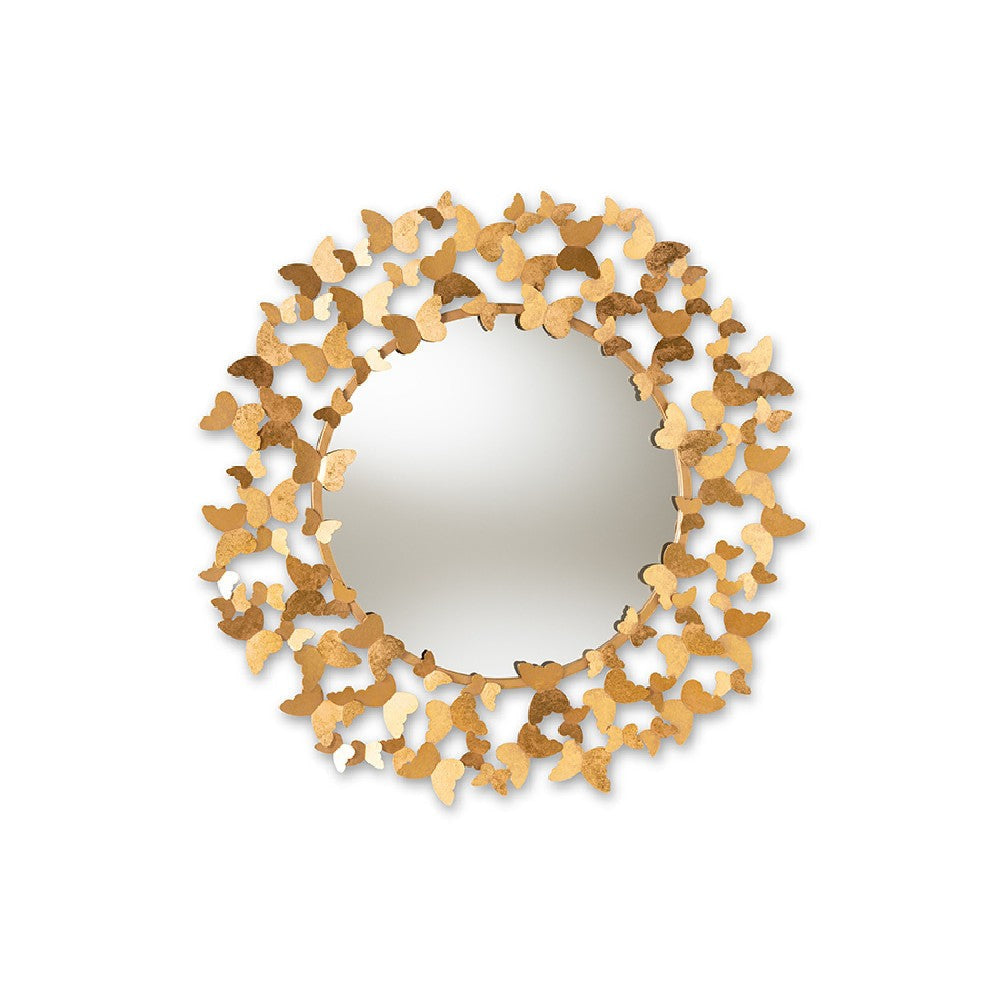 Baxton Studio Soleil Modern and Contemporary Antique Gold Finished Butterfly Accent Wall Mirror WHI-RXW-6159