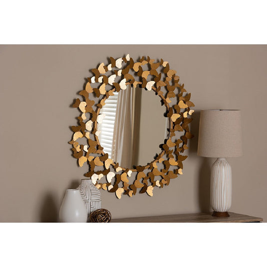 Baxton Studio Soleil Modern and Contemporary Antique Gold Finished Butterfly Accent Wall Mirror
