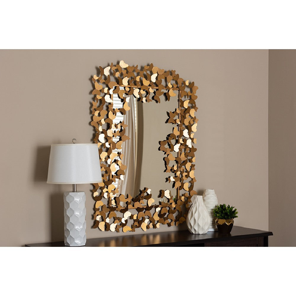 Baxton Studio Idalia Modern and Contemporary Antique Gold Finished Butterfly Accent Wall Mirror