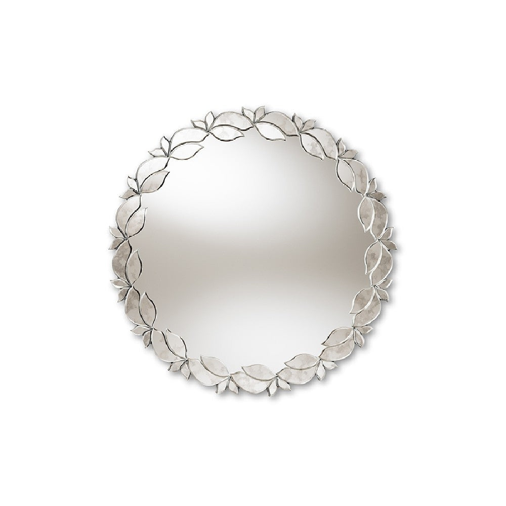 Baxton Studio Luiza Modern and Contemporary Silver Finished Round Petal Leaf Accent Wall Mirror WHI-RXW-6175