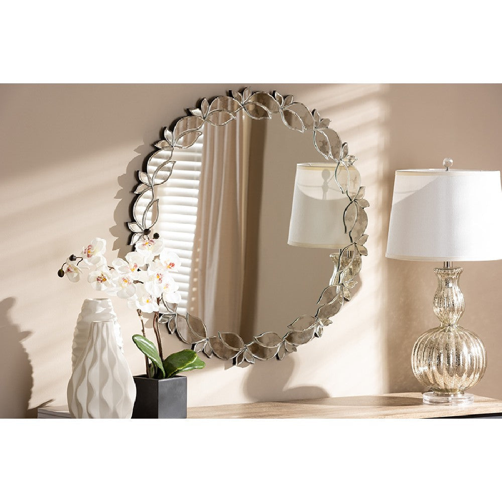 Baxton Studio Luiza Modern and Contemporary Silver Finished Round Petal Leaf Accent Wall Mirror WHI-RXW-6175
