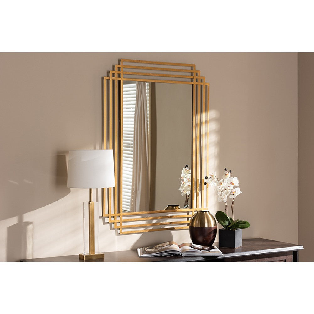 Baxton Studio Kalinda Art Deco Antique Gold Finished Rectangular Accent Wall Mirror WHI-RXW-6233