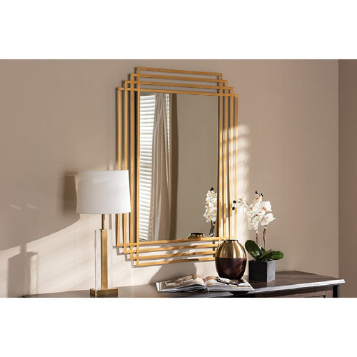 Baxton Studio Kalinda Art Deco Antique Gold Finished Rectangular Accent Wall Mirror