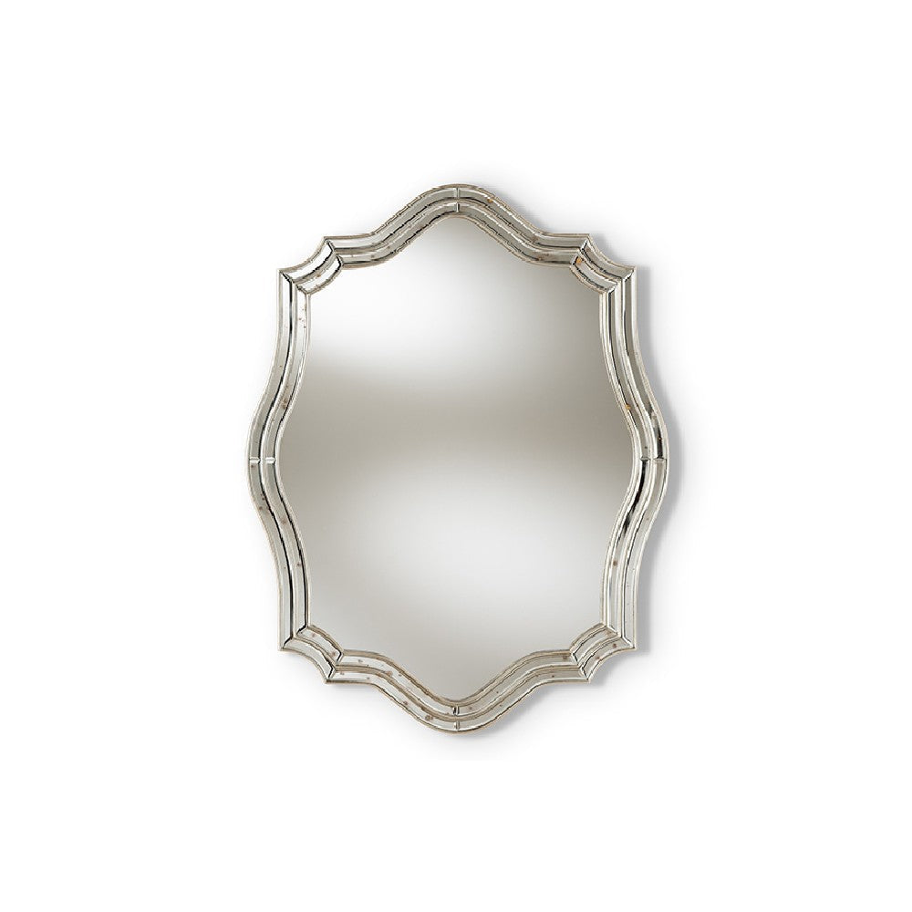 Baxton Studio Isidora Art Deco Antique Silver Finished Accent Wall Mirror WHI-RXW-7346