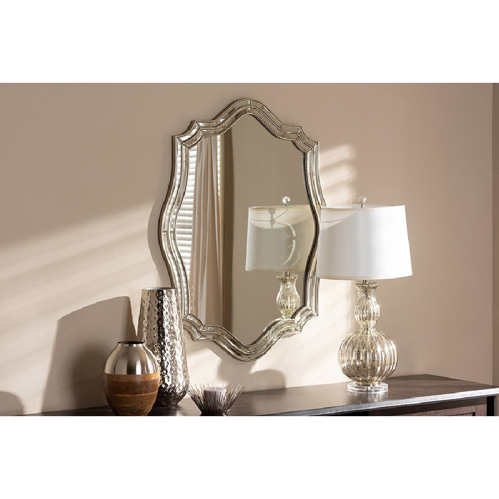 Baxton Studio Isidora Art Deco Antique Silver Finished Accent Wall Mirror WHI-RXW-7346