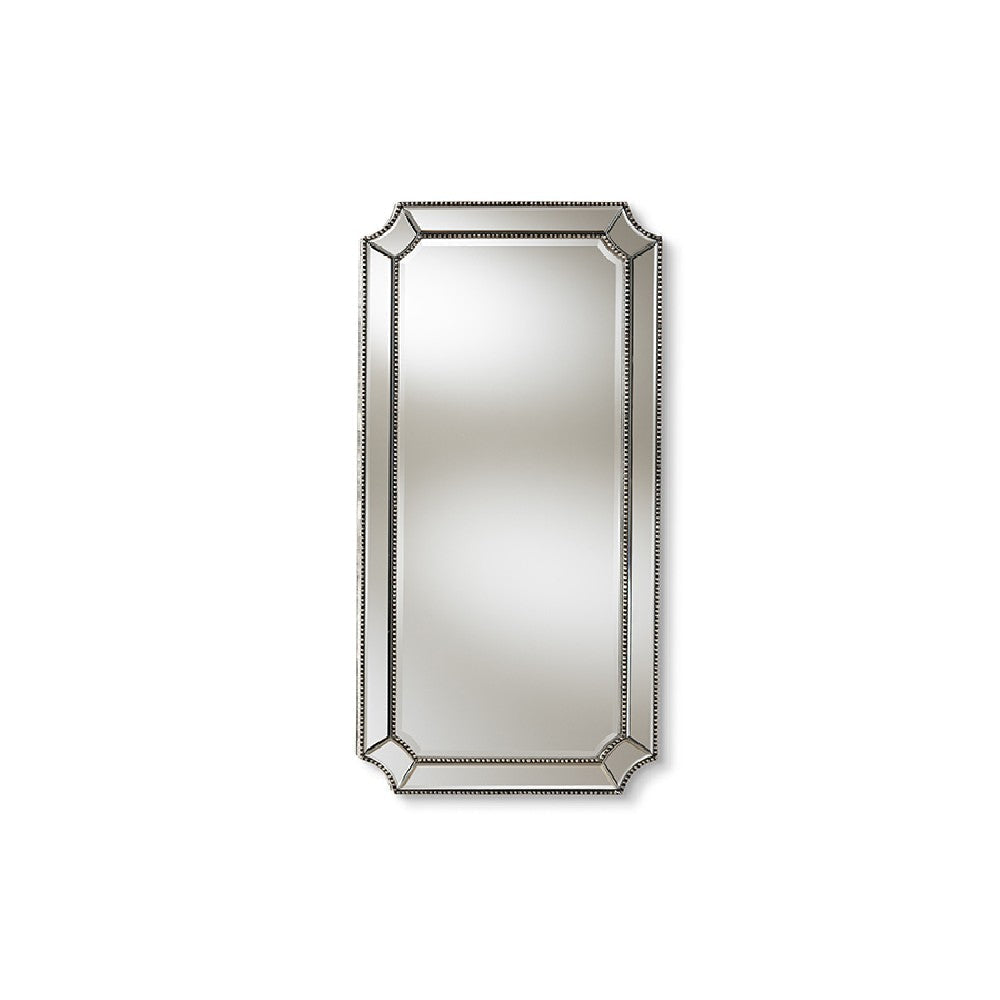 Baxton Studio Romina Art Deco Antique Silver Finished Accent Wall Mirror WHI-RXW-8003